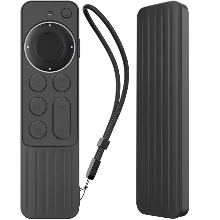 For Apple TV Siri Remote 2/3 AhaStyle PT166 Remote Controller Silicone Protective Case Striped Non-Slip Anti-Drop Cover — Black