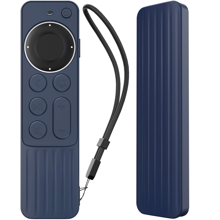 For Apple TV Siri Remote 2/3 AhaStyle PT166 Remote Controller Silicone Protective Case Striped Non-Slip Anti-Drop Cover — Midnight Blue