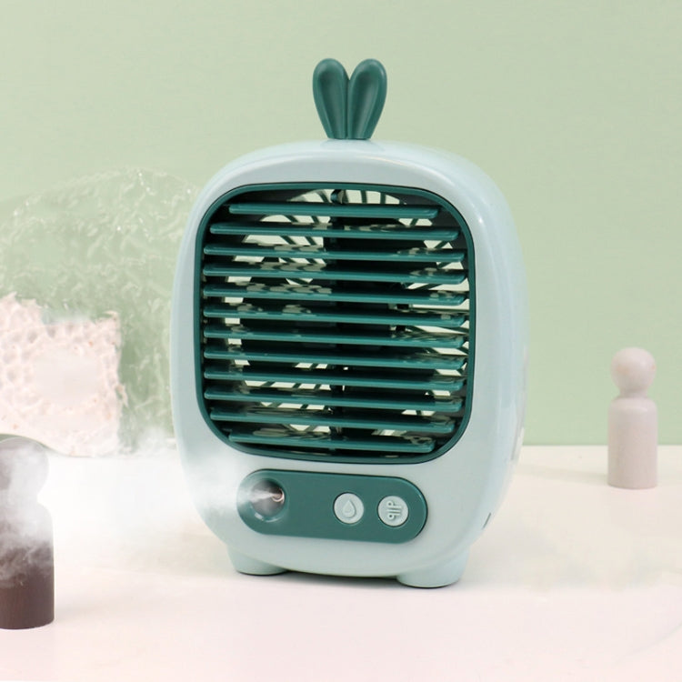 1315 Spray Humidification Hydrating Cartoon Fan USB Charging Desktop Fan — Bunny Blue