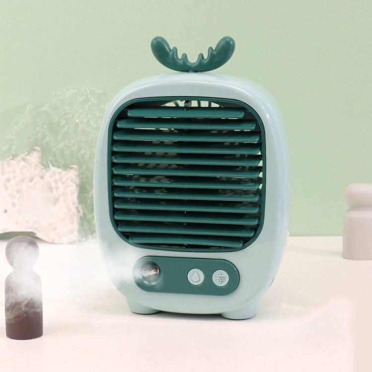 1315 Spray Humidification Hydrating Cartoon Fan USB Charging Desktop Fan — Deer Blue