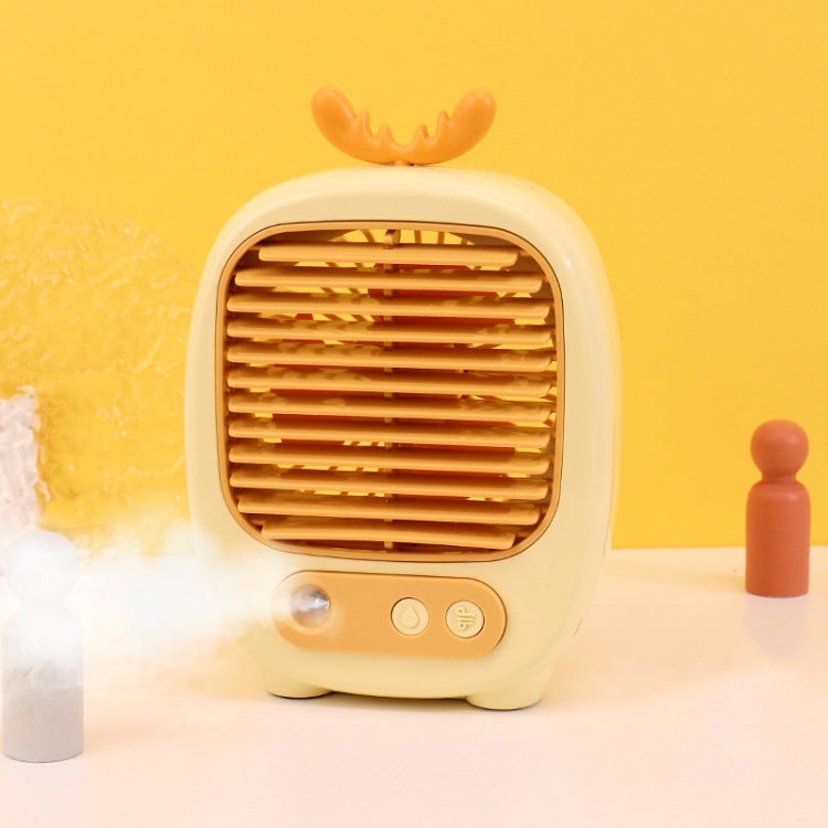 1315 Spray Humidification Hydrating Cartoon Fan USB Charging Desktop Fan — Deer Green