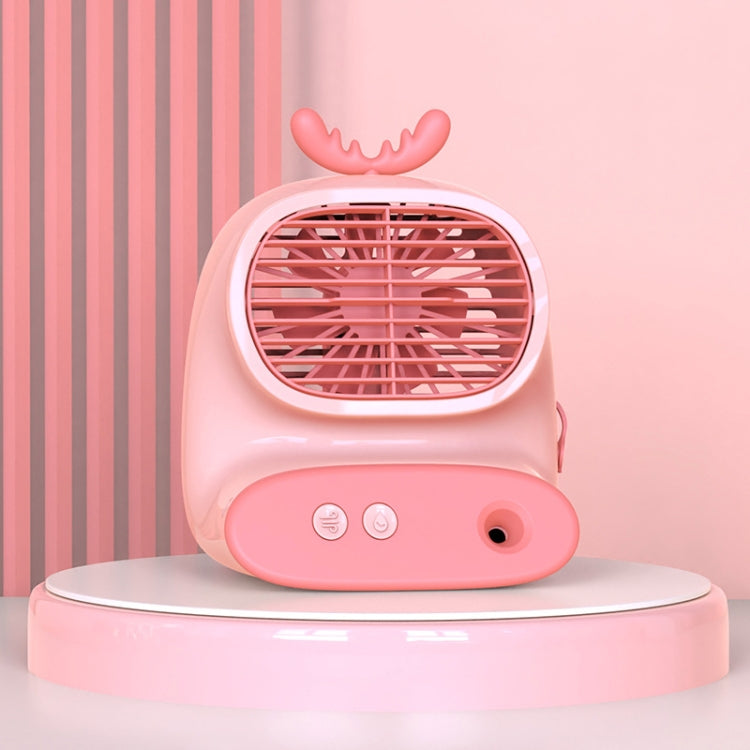 CS1319 Desktop Small Hydrating Spray Cartoon Fan Rechargeable Silent Humidifying Fan — Deer Yellow
