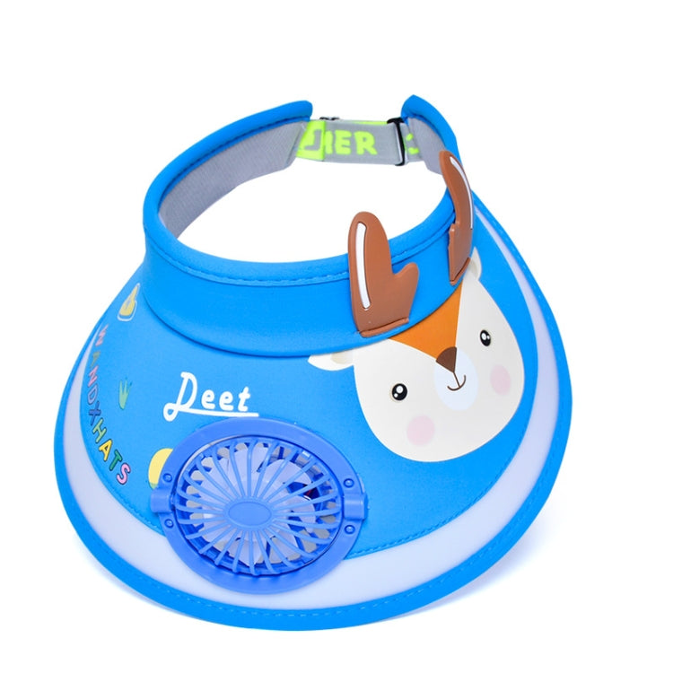 XBG-1053 With Fan Children Sun Hat Cartoon Sunscreen Empty Hat — Blue Lion