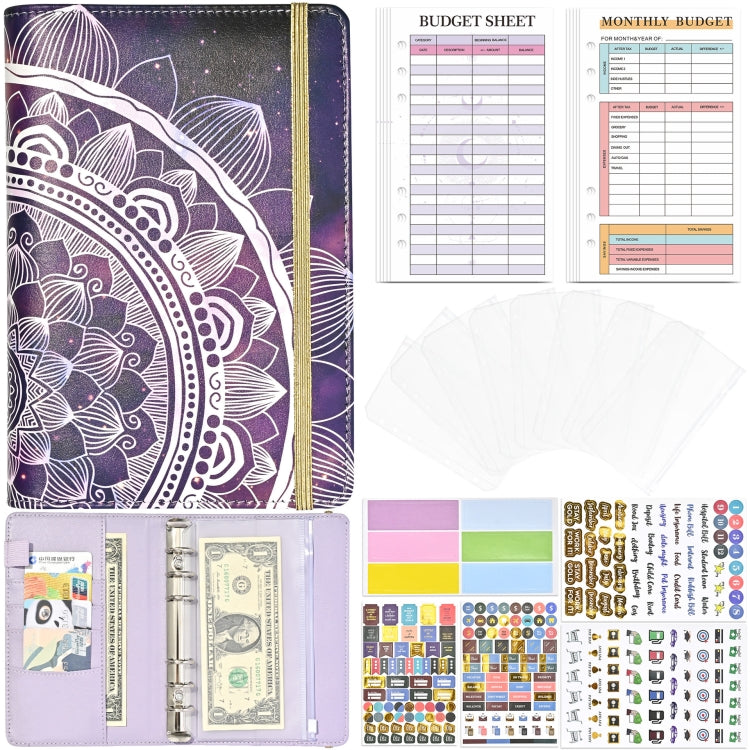 A6 Mandala Binder Financial Plan Notebook PU Leather Cash Budget Book