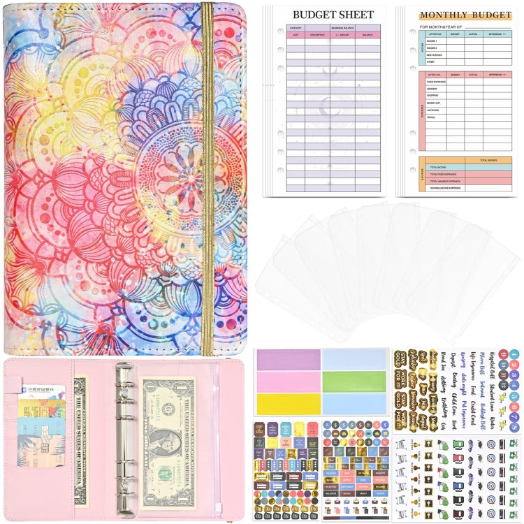 A6 Mandala Binder Financial Plan Notebook PU Leather Cash Budget Book