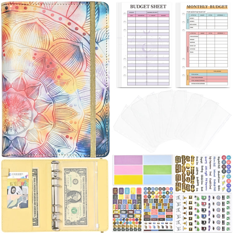 A6 Mandala Binder Financial Plan Notebook PU Leather Cash Budget Book