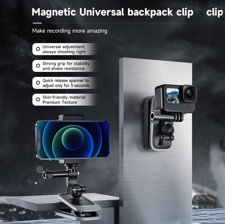 TELESIN 360 Degree Rotation Magnetic Backpack Clip Clamp Mount For Action Camera