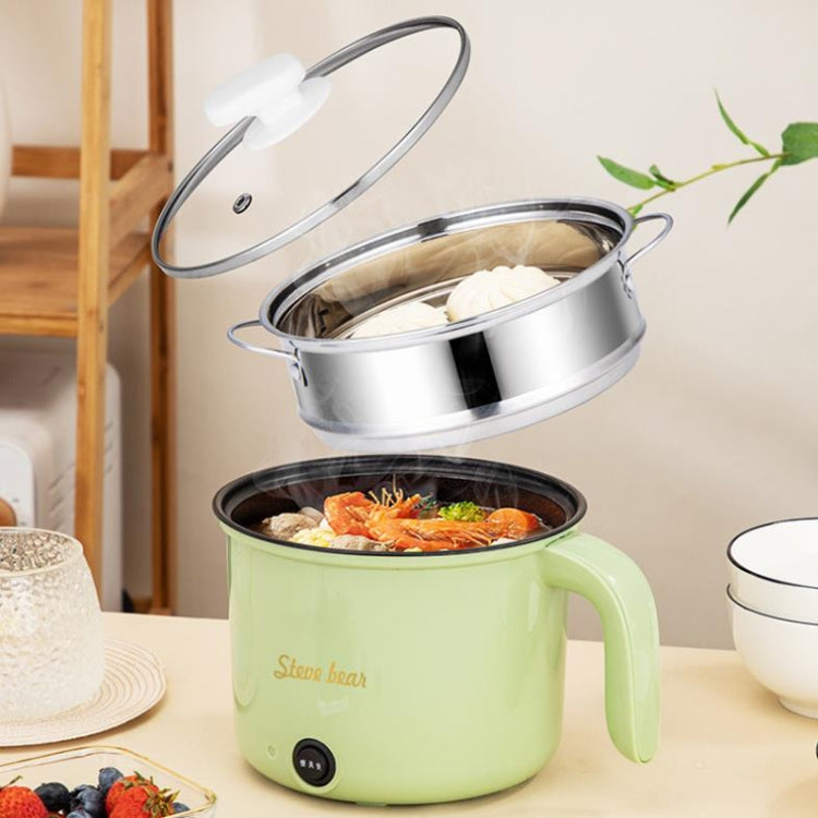 18cm Fast / Slow Gear+Non-stick Pot+Stainless Steel Steaming Grid Multifunctional Mini Electric Cooker — US Plug Green