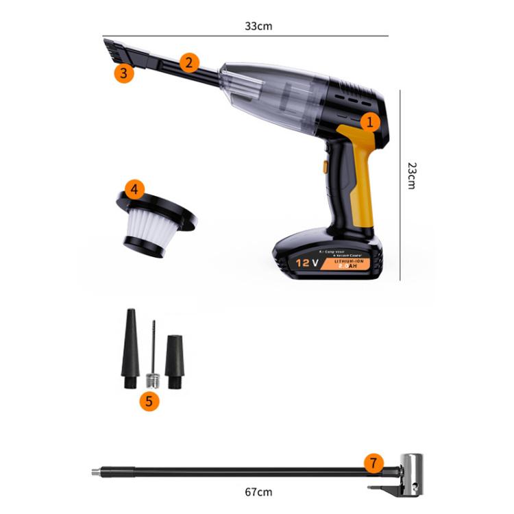 5 In 1 60W Double Motor Car Vacuum Cleaner With Blowing Air Pump Pressure Measuring Lighting Function