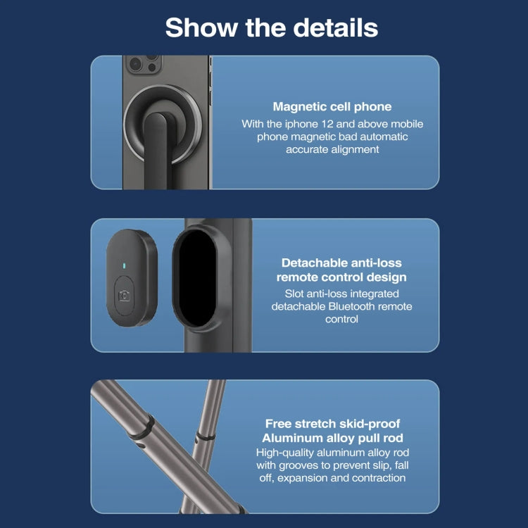 Magnetic Selfie Stick Tripod Handheld Stabilizer Rod With Remote Controller — view 10