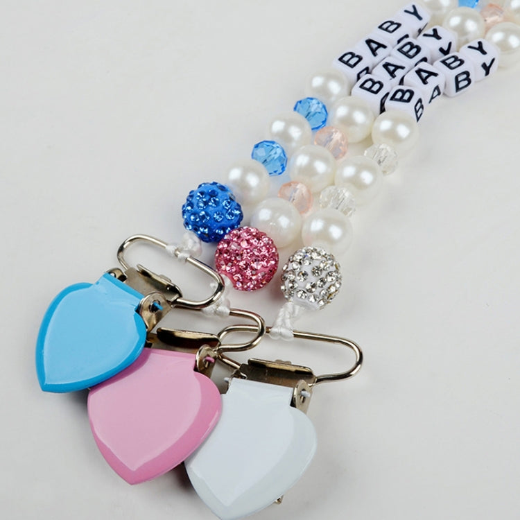 Infant Baby Pacifier Clip Chain Clay Crystal Anti-drop Heart Nipple Clip — Blue