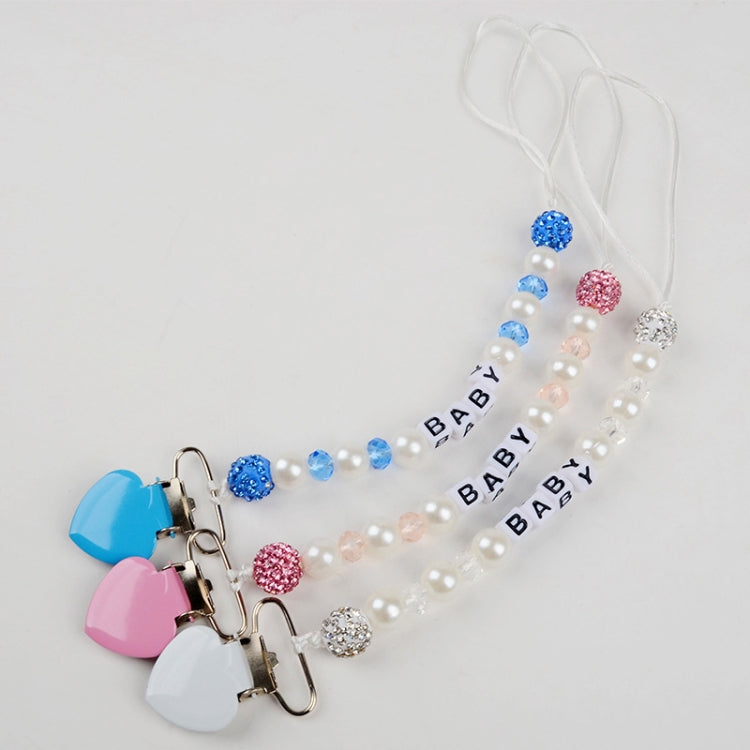 Infant Baby Pacifier Clip Chain Clay Crystal Anti-drop Heart Nipple Clip — White