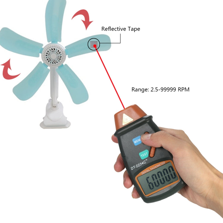 DT2234C+ Handheld Portable Motor Gear Tachometer Laser Tachometer — view 10