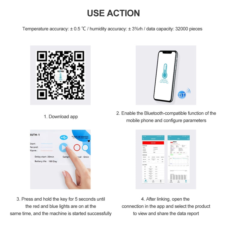 Bluetooth APP Connect Medical Warehouse Cold Chain Transport USB Data Recorder — view 10