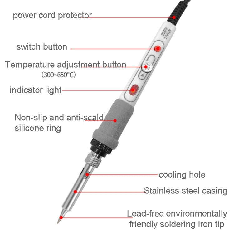 100W 220V High-power Electric Soldering Iron Adjustable Temperature Soldering Tool CN Plug