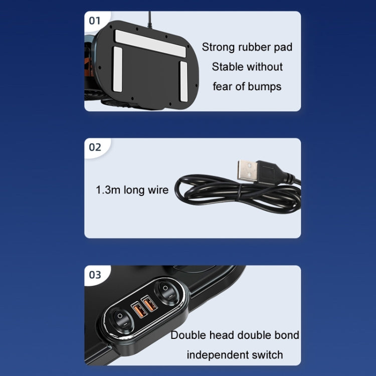 F621 Car Rotatable Turntable Silent Car Double Head Fan