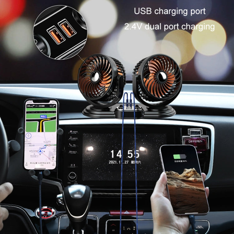 F621 Car Rotatable Turntable Silent Car Double Head Fan