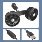 F6207 Car Rear Seat Zip Lock USB Double Head Fan
