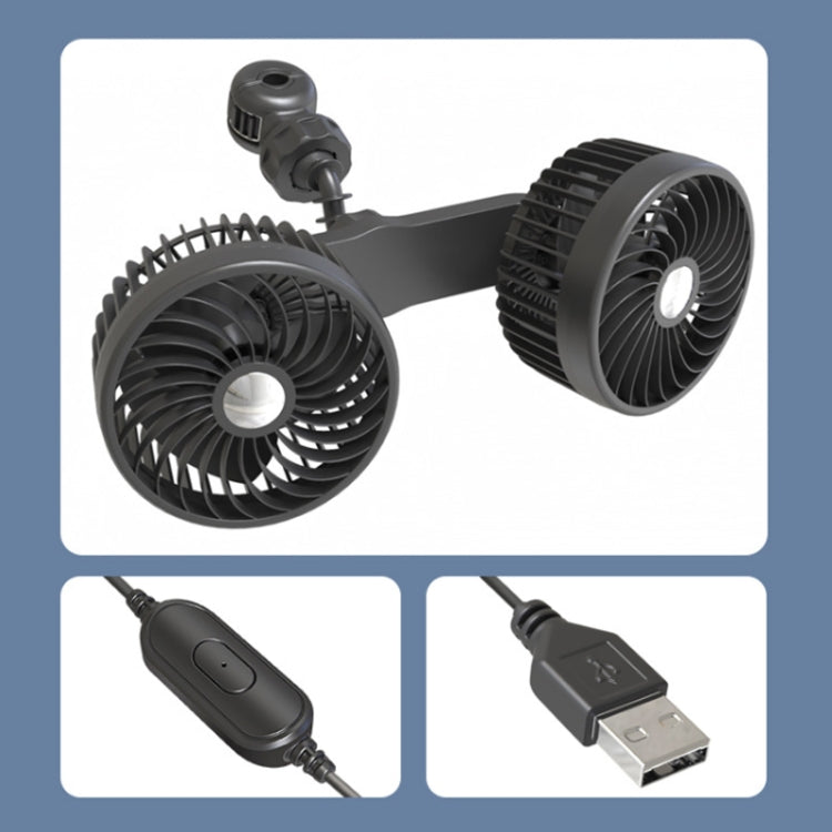F6207 Car Rear Seat Zip Lock USB Double Head Fan