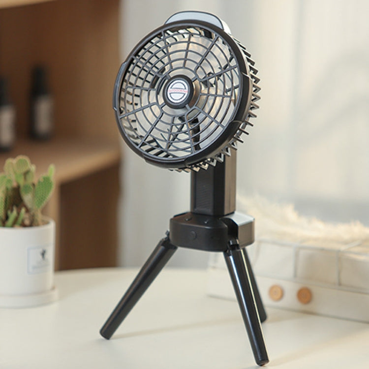Outdoor Camping USB Charging Fan Tent Swing Head Fan With Tripod LED Light — Black Orange