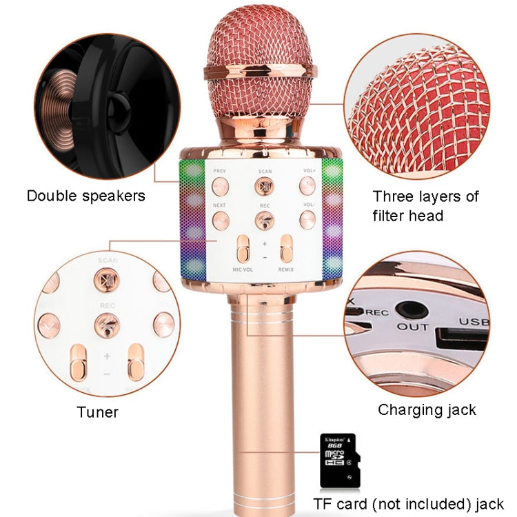 WS-858L LED Light Flashing Wireless Capacitance Microphone Comes With Audio Mobile Phone Bluetoon Live Microphone — Pink