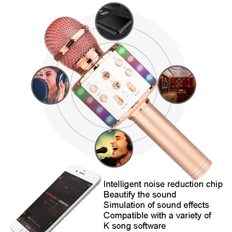 WS-858L LED Light Flashing Wireless Capacitance Microphone Comes With Audio Mobile Phone Bluetoon Live Microphone — Gold