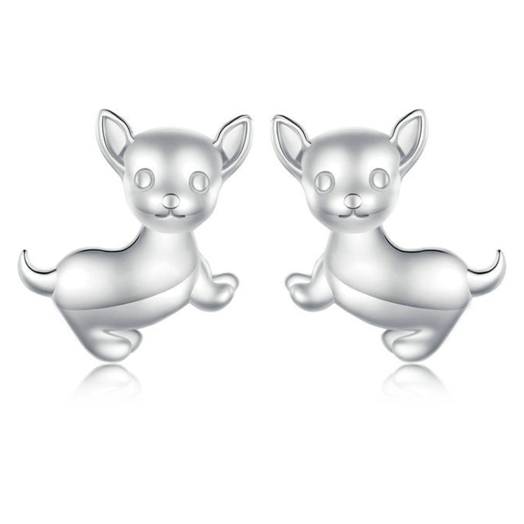 Sterling Silver S925 Platinum Plated Cute Chihuahua Dog Earrings