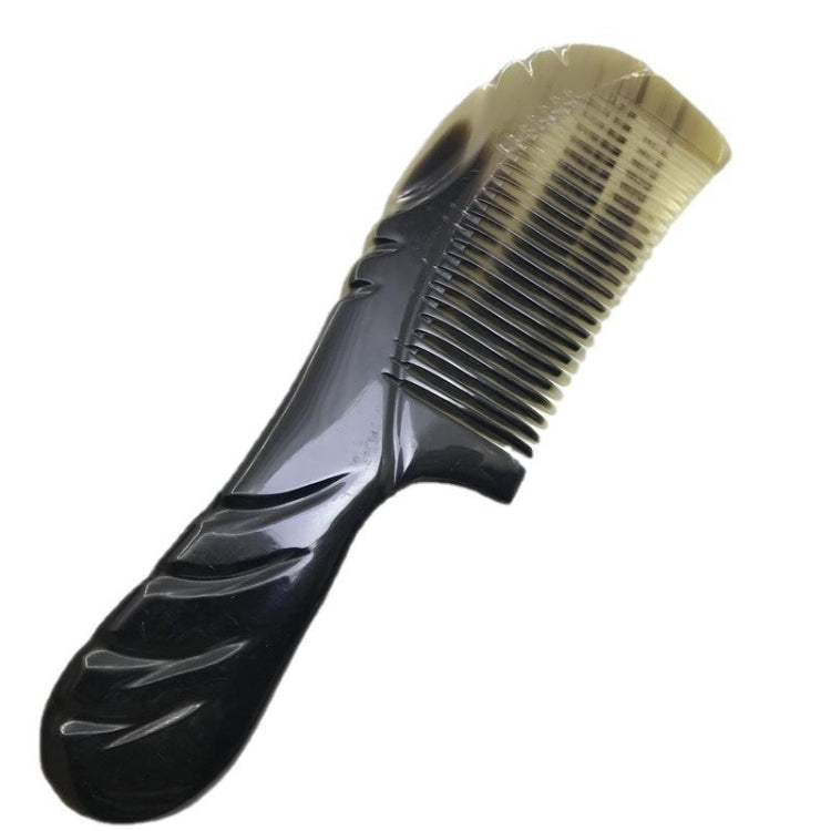 Black Flower Horn Carved Round Handle Comb, Color Random Delivery