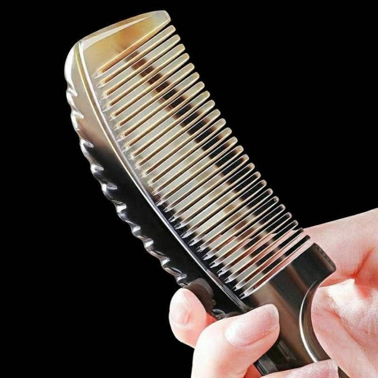 Black Flower Horn Carved Round Handle Comb, Color Random Delivery