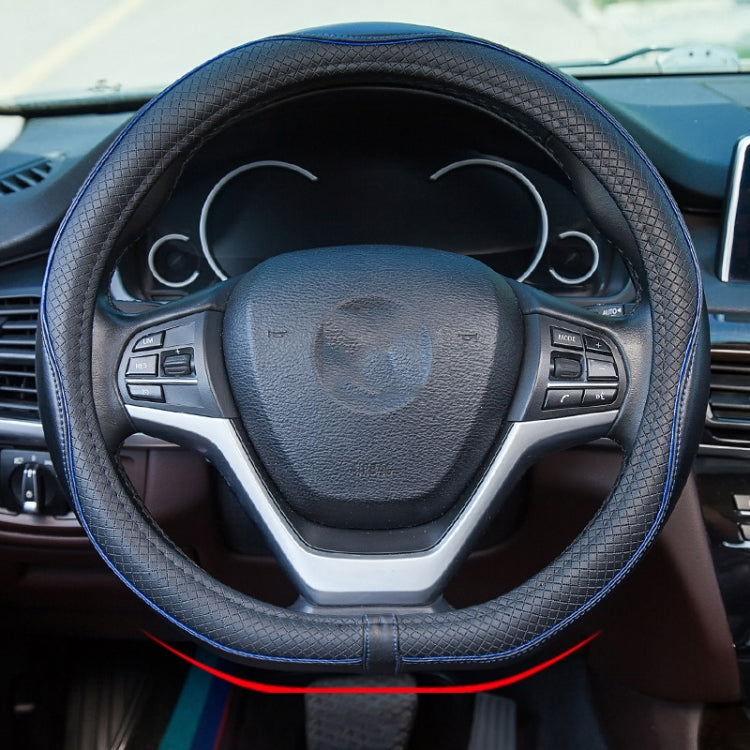 38cm Car Embossed Leather Steering Wheel Cover — D Type Black