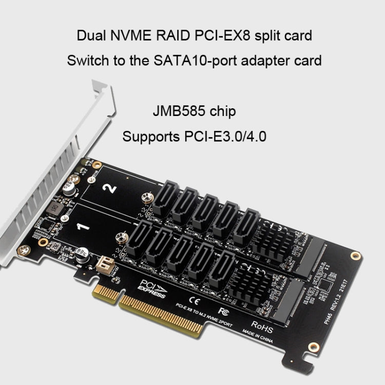 Double NVME Raid PCI-EX8 Split Card To SATA10 Port Transfer Card — view 3