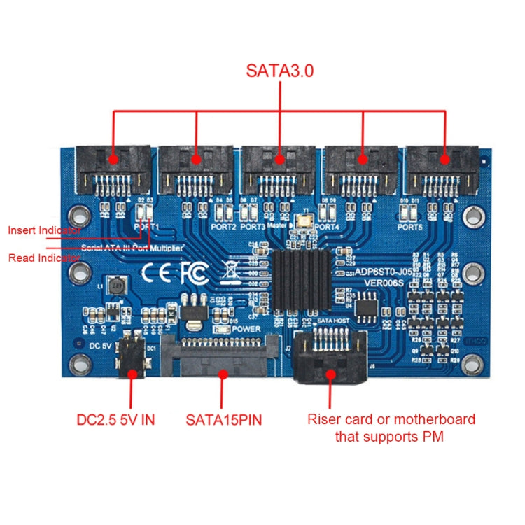 SATA Expansion Card 1 to 5 Port Riser Card