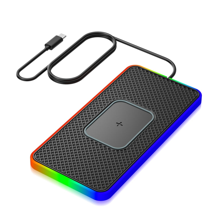 2 In 1 15W Car Mobile Phone Wireless Charger Non-slip Mat with Colorful Light — USB Cable 1m