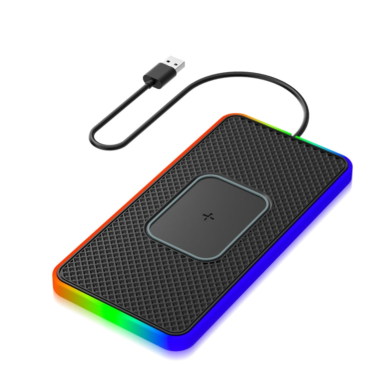 2 In 1 15W Car Mobile Phone Wireless Charger Non-slip Mat with Colorful Light — USB-C/Type-C Cable 1m