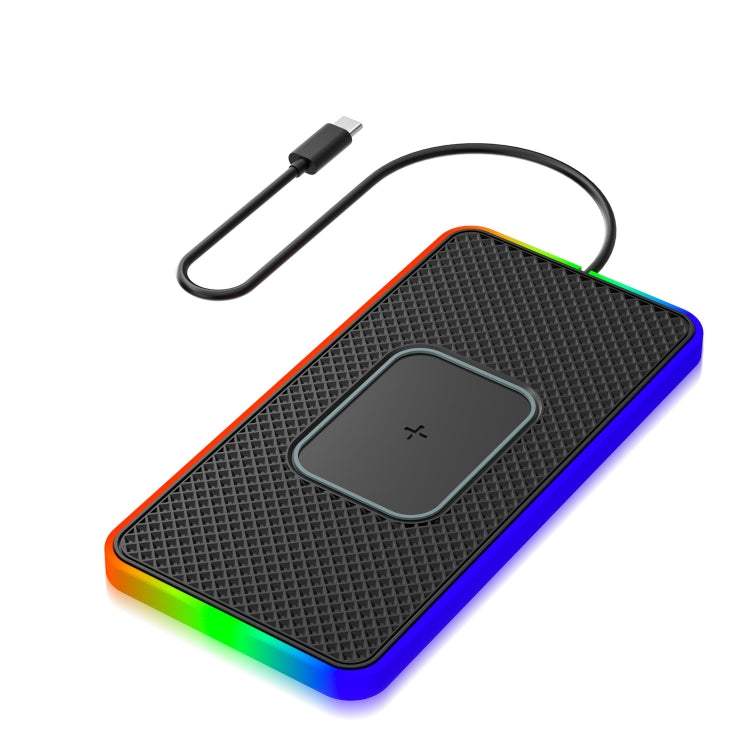 2 In 1 15W Car Mobile Phone Wireless Charger Non-slip Mat with Colorful Light — USB Cable 0.3m