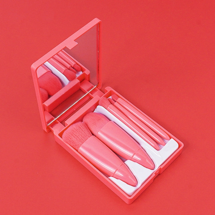 5pcs/Set Medium Portable Makeup Brush Set With Mirror Mini Multifunctional Makeup Brush