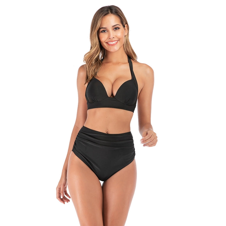 Lace-Up Halter Backless High-Waisted Swimsuit Split Printed Bikini Swimsuit
