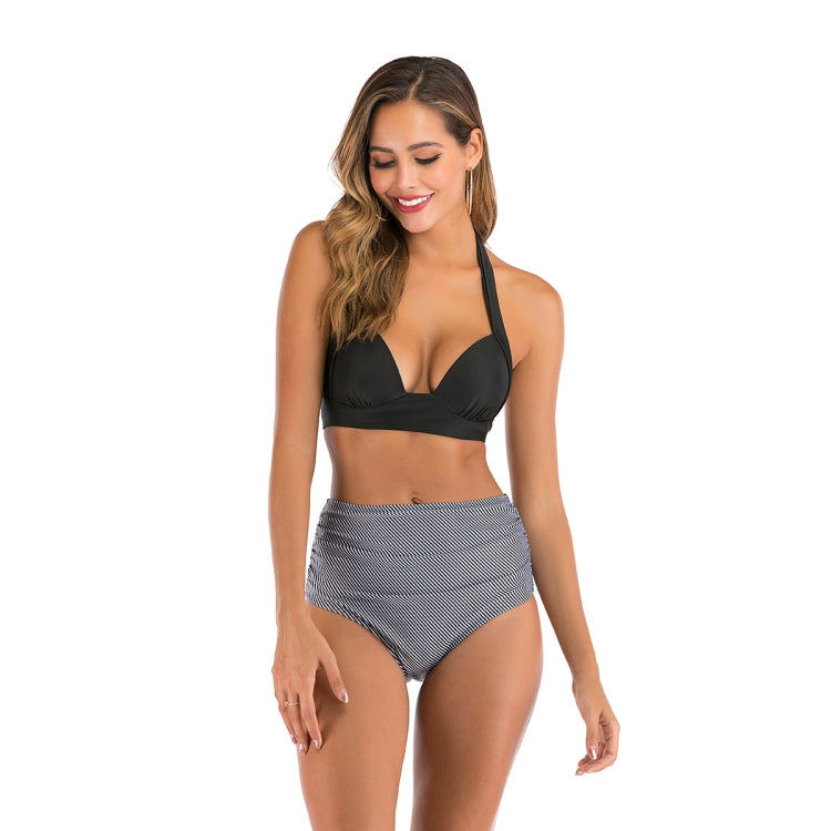 Lace-Up Halter Backless High-Waisted Swimsuit Split Printed Bikini Swimsuit