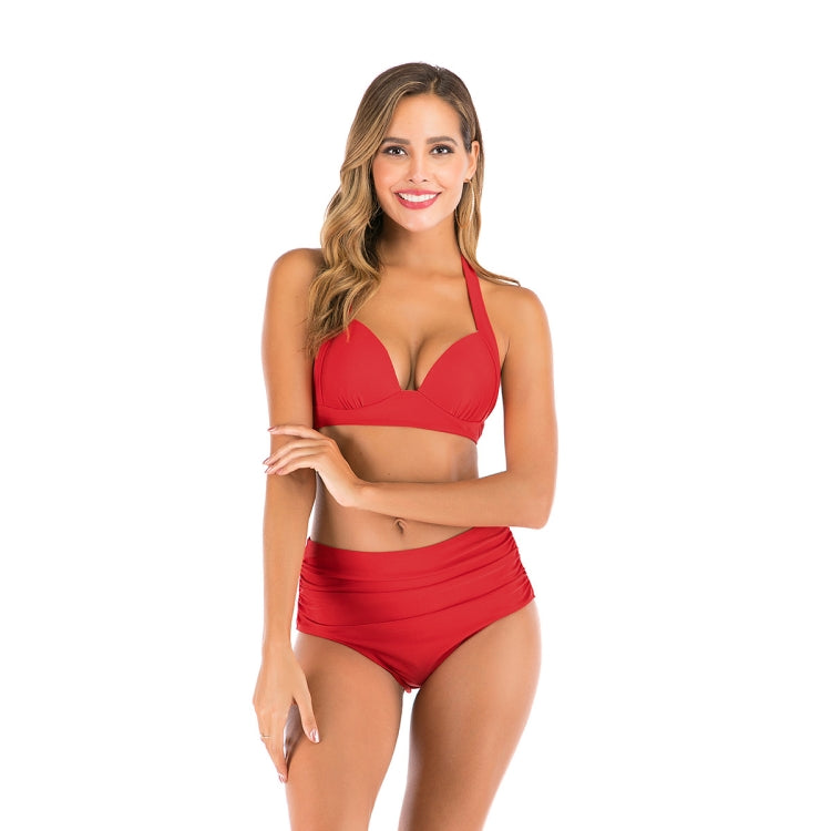 Lace-Up Halter Backless High-Waisted Swimsuit Split Printed Bikini Swimsuit