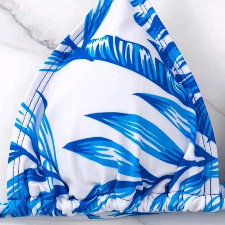 Leaf-print Waist Lace-up Three-Piece Bikini Set Long-sleeved Beach Sun Protection Swimsuit