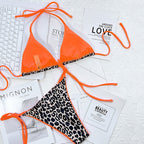 Leopard-print Sexy Split Bikini Halter Lace-Up Beach Swimsuit