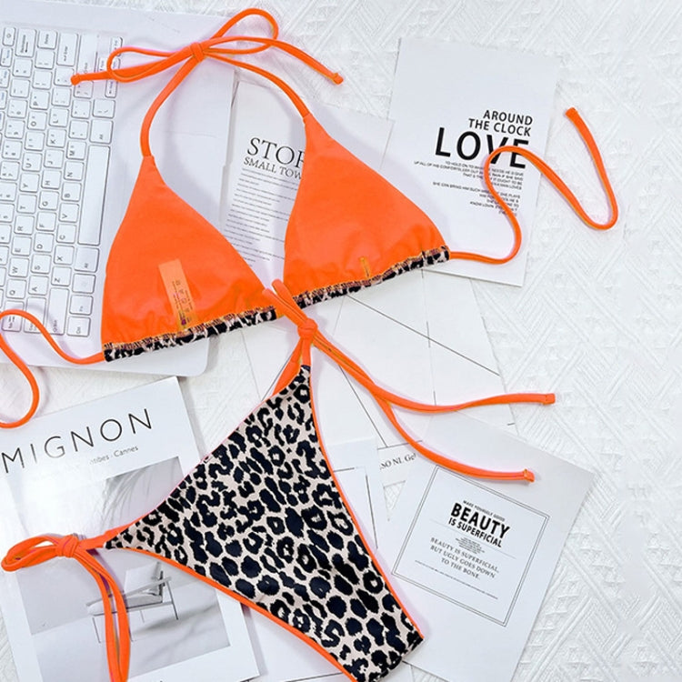 Leopard-print Sexy Split Bikini Halter Lace-Up Beach Swimsuit