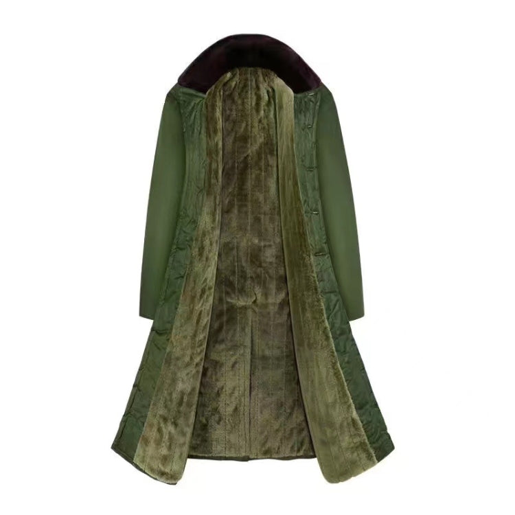 Long Civil Disaster Relief Cotton Coat Windproof Lengthened Cold-proof Fleece Thickened Cotton Coat — Green