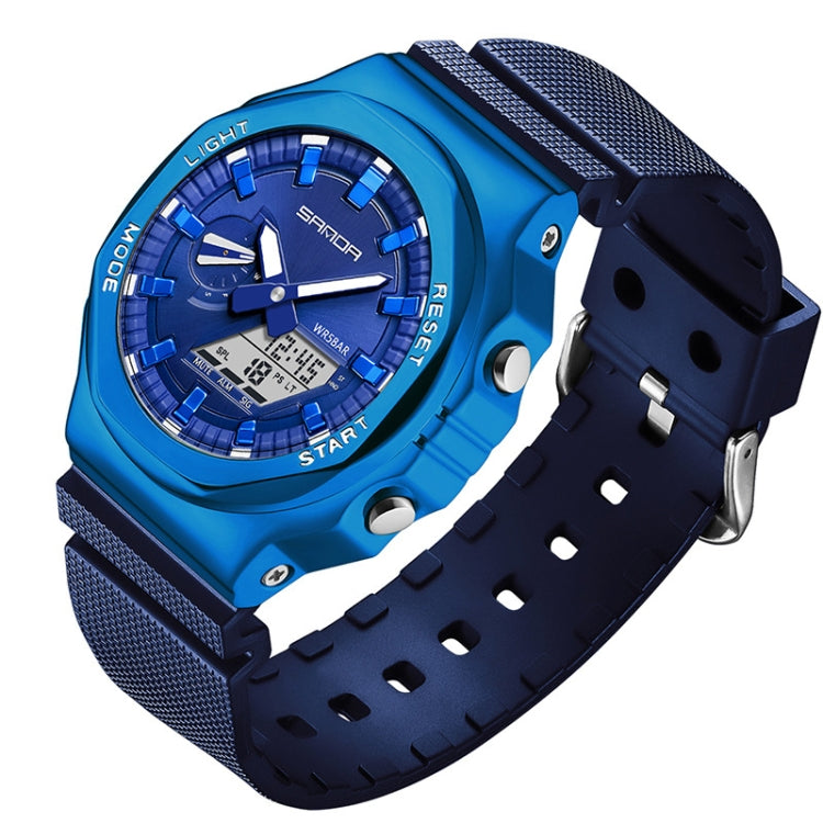 SANDA Octagonal Oak Hand Lamp Waterproof Sports Alarm Clock Men Watch — Military Green