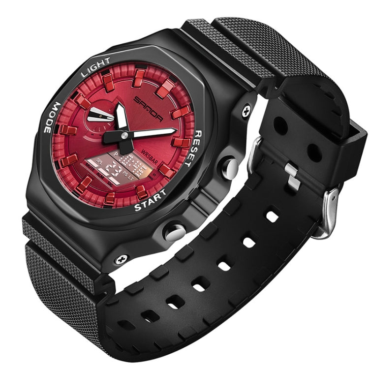 SANDA Octagonal Oak Hand Lamp Waterproof Sports Alarm Clock Men Watch — Sapphire