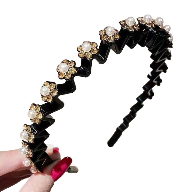 Pearl Rhinestone Wavy Headband Thin Edge Non-Slip Clip Headgear