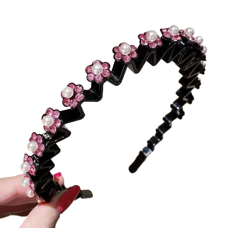 Pearl Rhinestone Wavy Headband Thin Edge Non-Slip Clip Headgear