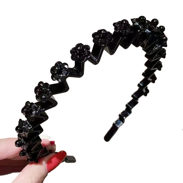 Pearl Rhinestone Wavy Headband Thin Edge Non-Slip Clip Headgear