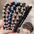 Pearl Rhinestone Wavy Headband Thin Edge Non-Slip Clip Headgear