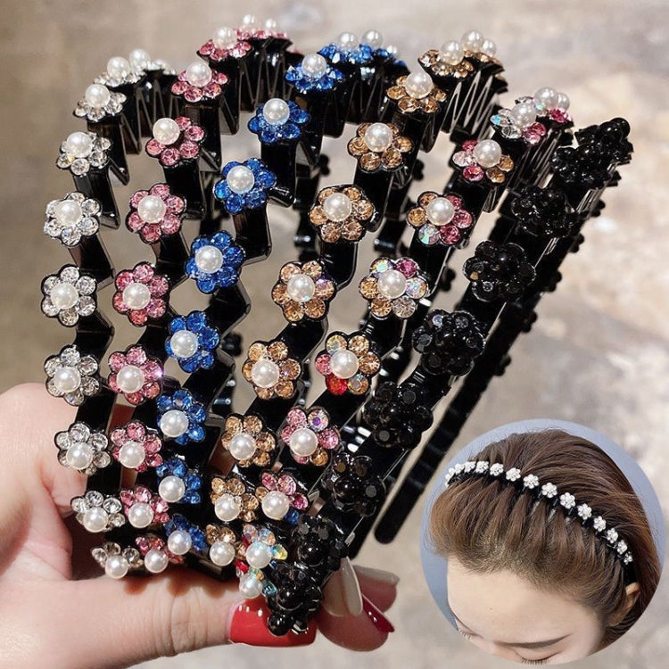 Pearl Rhinestone Wavy Headband Thin Edge Non-Slip Clip Headgear